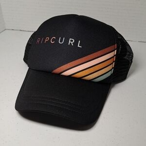 Rip Curl "Sunseeker" Black Trucker Hat with Striped Design